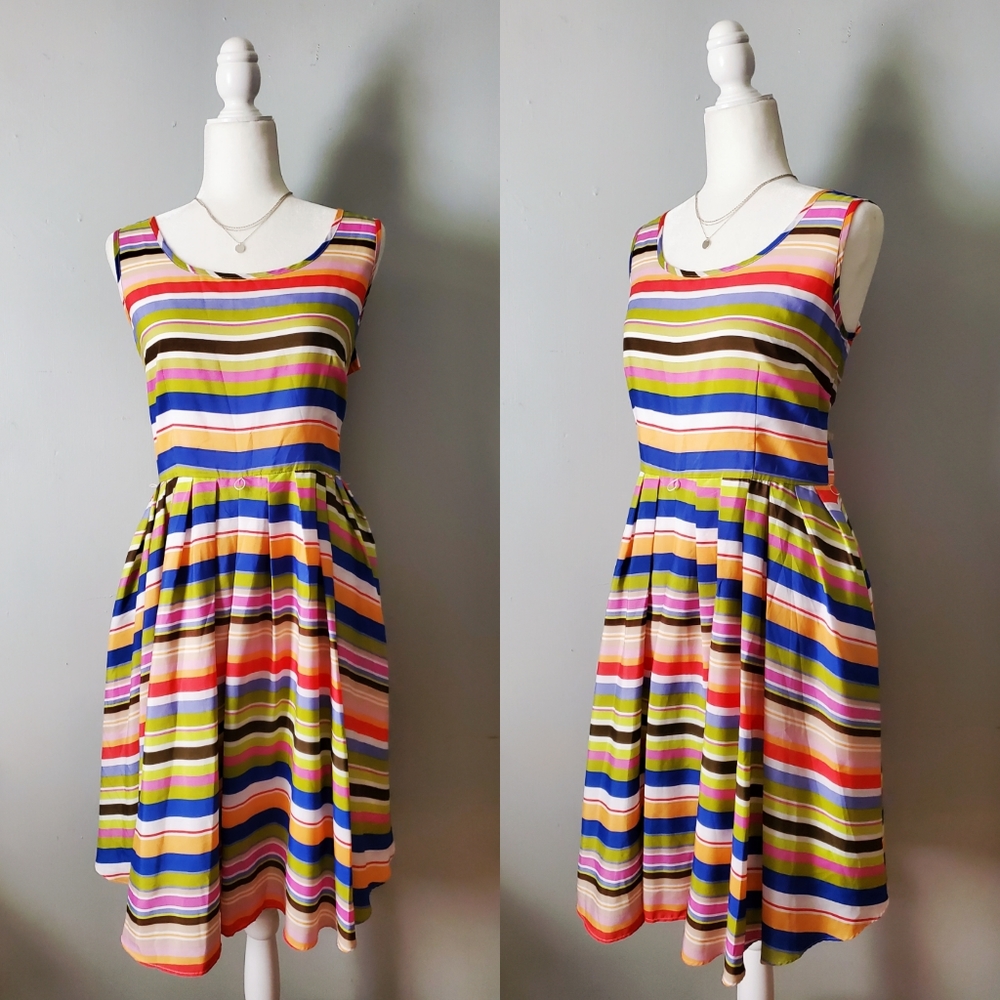 Ellen Tracy | Multi-color Striped Fit Flare Sleeveless Midi Dress